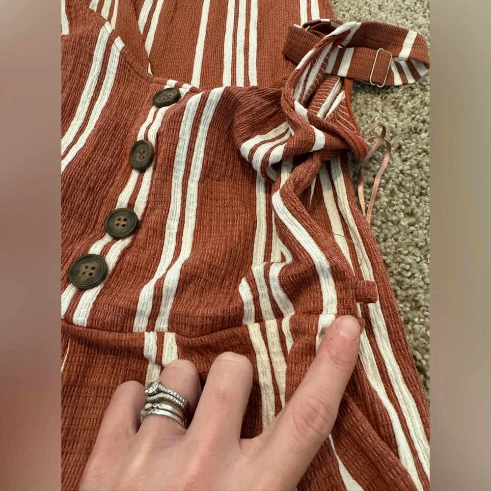 {LOVE TREE} Rust Orange Stripe Romper Jumpsuit - Picture 3 of 4